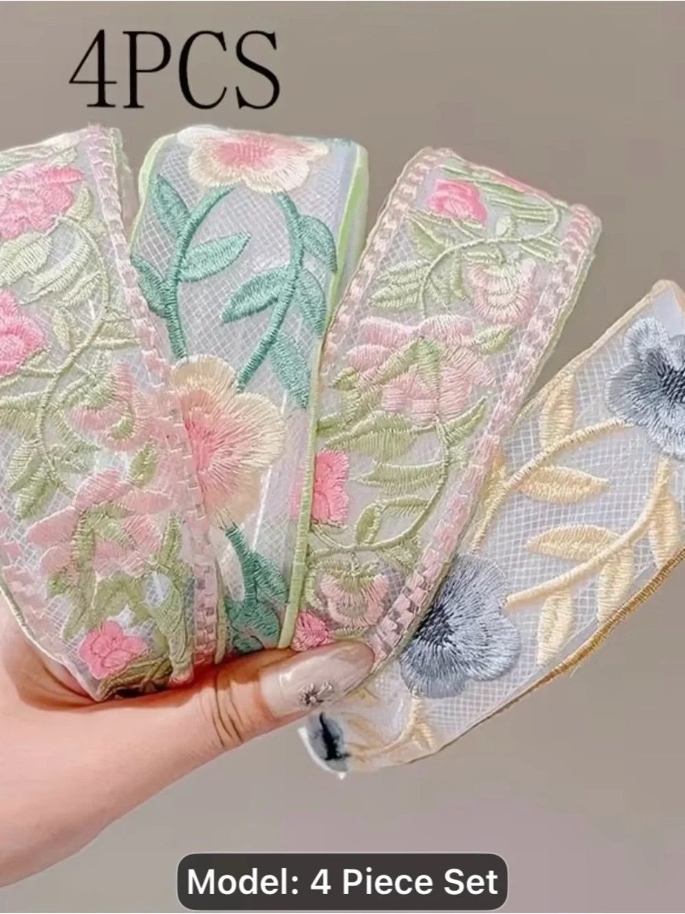 4 pcs Embroidered Floral Padded Headband - Multicolor